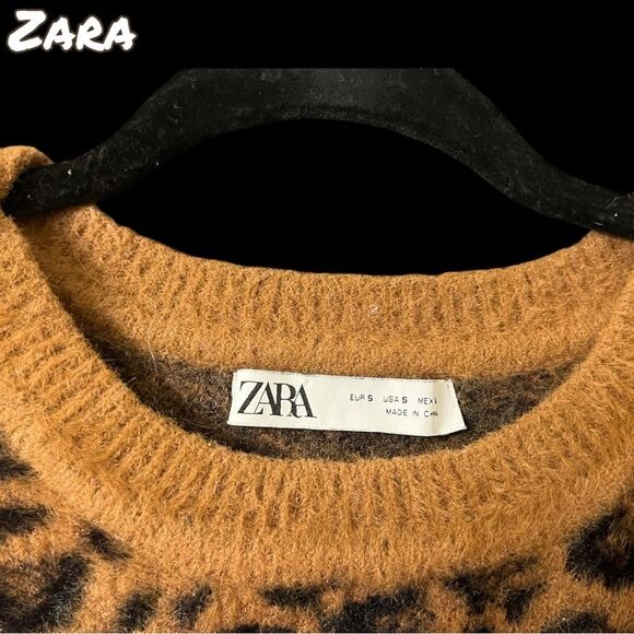 Preowned  EUC ZARA Leopard Print Fuzzy Knit Pullover Sweater - Size S - Picture 5 of 8